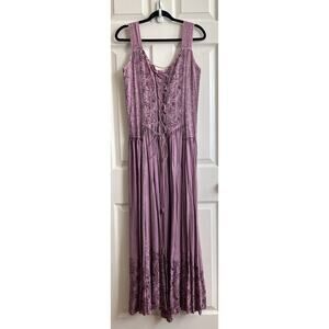 COLINE Dusty Mauve Lace Smocked Embroidered Maxi Dress Sz L NWT Fairy Maiden